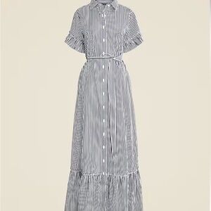 J. Crew Navy and White Striped Maxi Shirt Dress